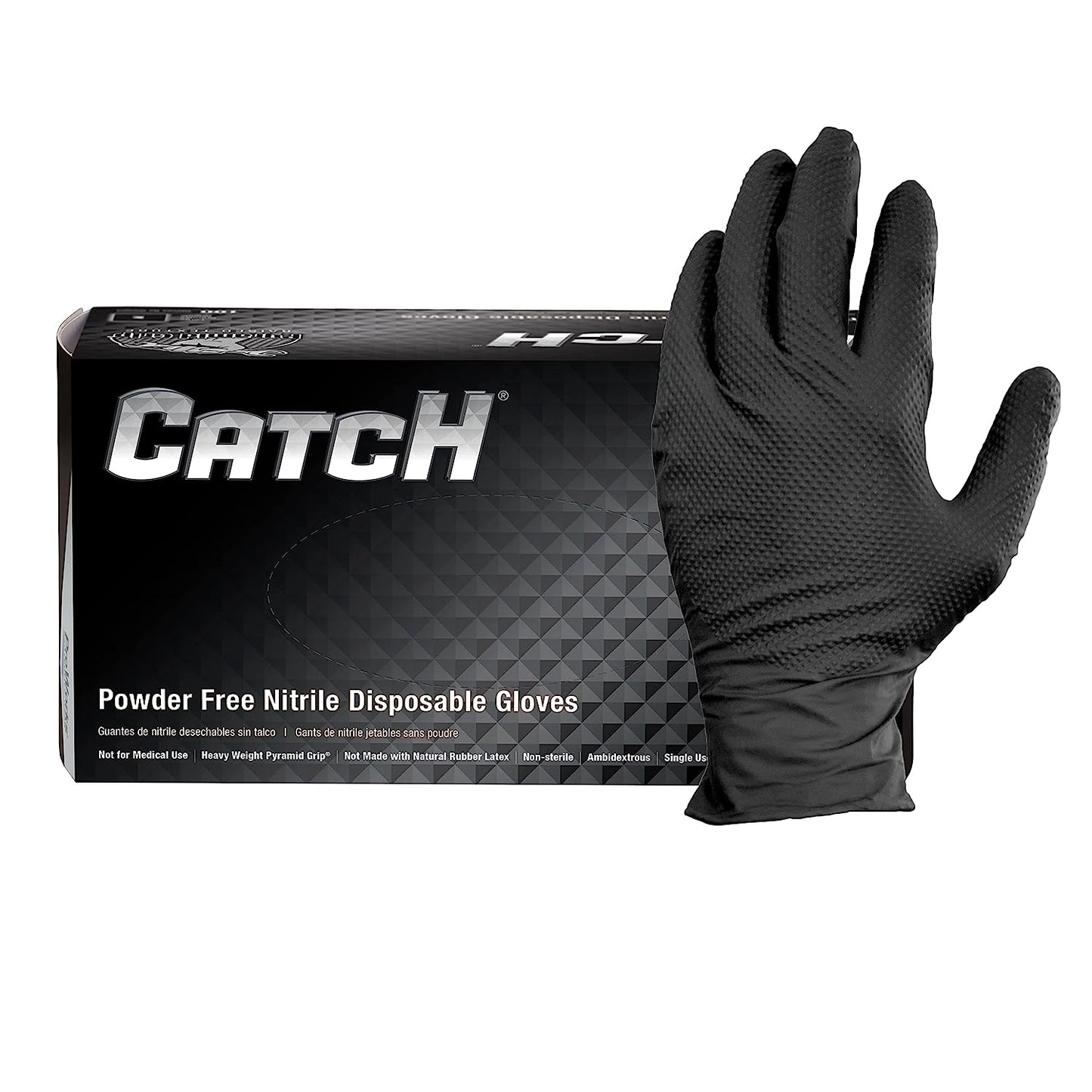 Proworks CATCH GL-NT107 9 mil Powder-Free Nitrile Gloves, Raised Pyramid Grip, Black or Orange, Case of 1000