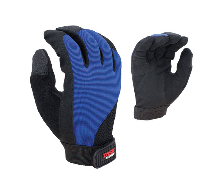 Task Gloves Ergonomical Mechanic Synthetic Leather, Black palm/Blue back MT1002